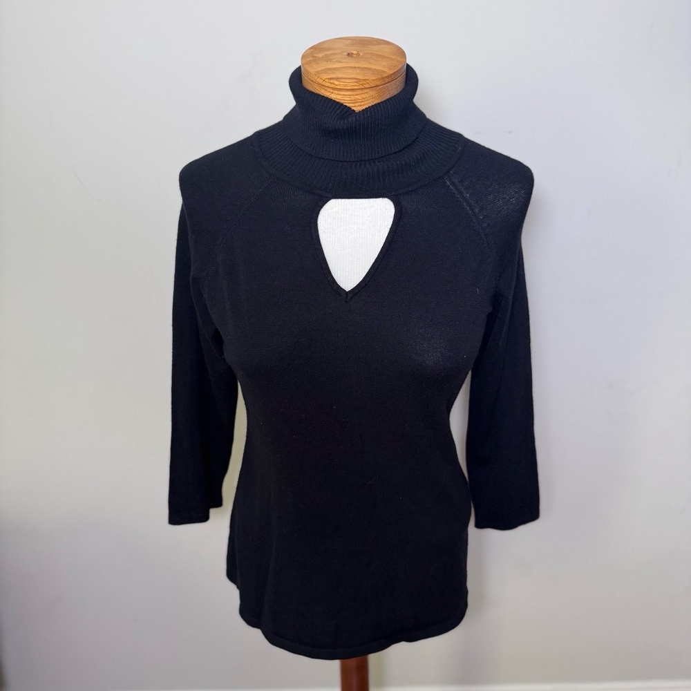 7th AVENUE DESIGN STUDIO Womens Small Black Turtleneck Keyhole Sweater